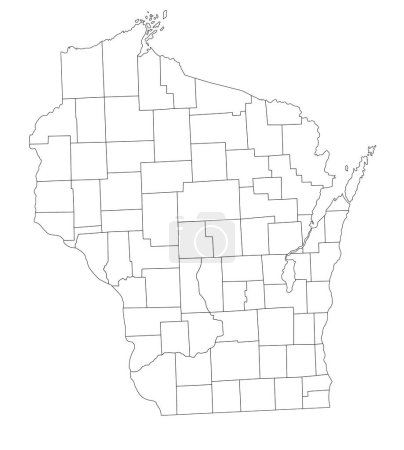 Mapa ciego de Wisconsin altamente detallado.