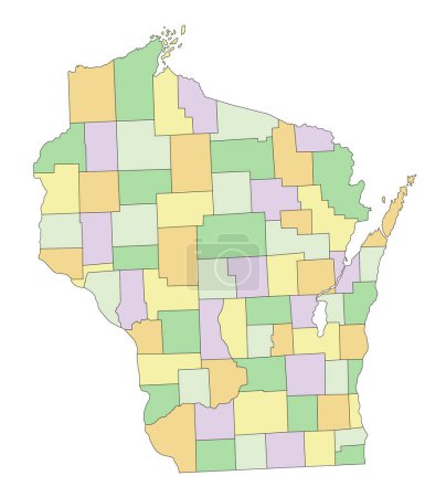 Téléchargez les illustrations : Wisconsin - Carte politique modifiable très détaillée. - en licence libre de droit