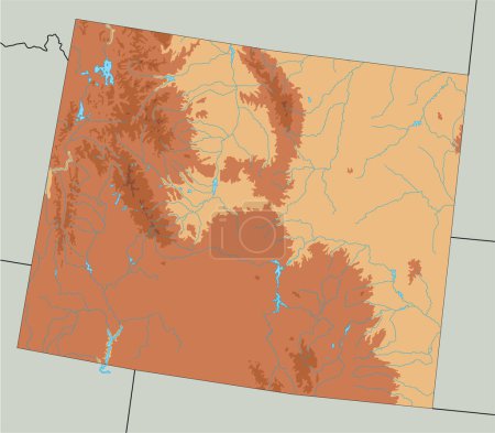 Ilustración de Mapa físico de Wyoming altamente detallado. - Imagen libre de derechos