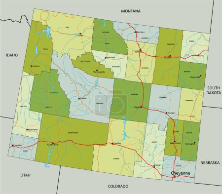 Téléchargez les illustrations : Carte politique modifiable très détaillée avec des couches séparées. Wyoming. - en licence libre de droit