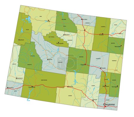 Illustration for Highly detailed editable political map with separated layers. Wyoming. - Royalty Free Image