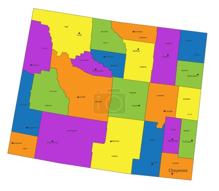 Téléchargez les illustrations : Carte politique colorée du Wyoming avec des couches clairement étiquetées et séparées. Illustration vectorielle. - en licence libre de droit
