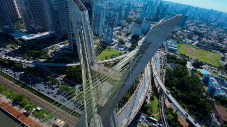 Photo for Cable Stayed Bridge At Cityscape In Sao Paulo Brazil. Downtown Bridge. Traffic Road. Sao Paulo Brazil. City Life Landscape. Cable Stayed Bridge At Cityscape In Sao Paulo Brazil. - Royalty Free Image