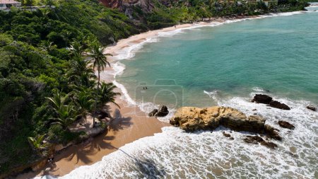 Photo for Coqueirinho Beach At Conde In Paraiba Brazil. Beach Landscape. Travel Destination. Nature Background. Outdoors Aerial. Coqueirinho Beach At Conde Paraiba Brazil. - Royalty Free Image