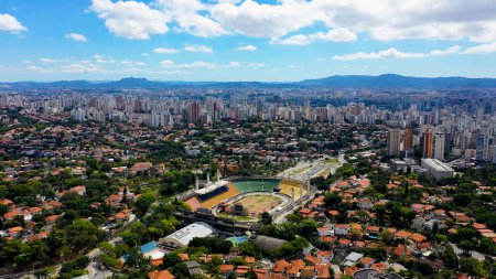 Photo for Pacaembu Stadium at downtown Sao Paulo Brazil. Metropole landscape of landmark city. Buildings and avenues landmark. Sao Paulo Brazil. - Royalty Free Image