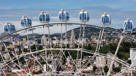 Photo for Panoramic aerial view of Ferris Wheel at Rio de Janeiro in Rio de Janeiro Brazil.  International travel landmark. Vacation destination - Royalty Free Image