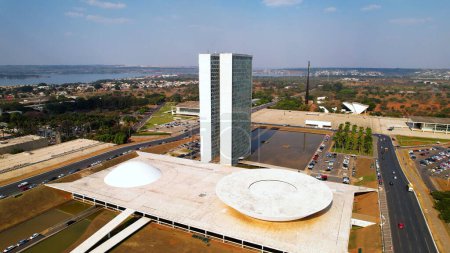 Photo for Aerial landscape of National Congress building at downtown Brasilia Brazil. Cityscape of downtown capital city of the country. - Royalty Free Image
