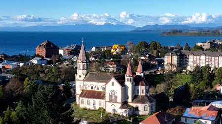 Photo for Famous Church At Puerto Varas In Los Lagos Chile. Volcano Landscape. Downtown Cityscape. Los Lagos Chile. Llanquihue Lake. Famous Church At Puerto Varas In Los Lagos Chile. - Royalty Free Image