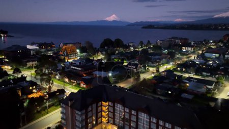 Sunset City At Puerto Varas In Los Lagos Chile. Nature Landscape. Travel Background. Los Lagos Chile. Downtown Cityscape. Sunset City At Puerto Varas In Los Lagos Chile.