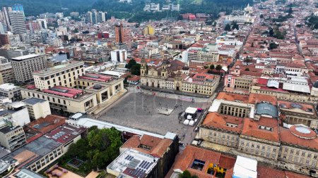 Bolivar Square At Bogota In District Capital Colombia. High Rise Buildings Landscape. Cityscape Background. Bogota At District Capital Colombia. Downtown City. Urban Outdoor.