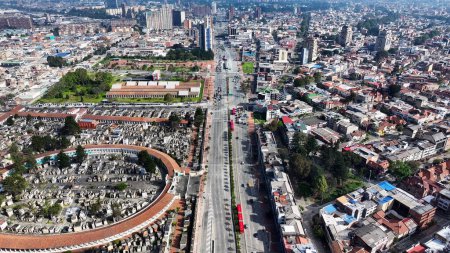 Freeway Road At Bogota In Cundinamarca Colombia. Downtown Cityscape. Financial District Background. Bogota At Cundinamarca Colombia. High Rise Buildings. Business Traffic.