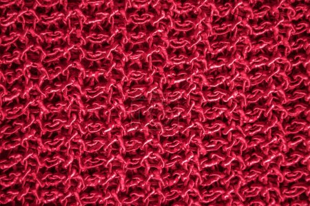 Photo for Linen Knitted Fabric. Vintage Woven Texture. Macro Handmade Christmas Background. Detail Abstract Wool. Red Closeup Thread. Scandinavian Holiday Carpet. Structure Yarn Garment. Knitted Wool. - Royalty Free Image