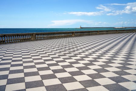 Photo for Mascagani Terrace, black and white checkerboard floor, Livorno Tuscany Italy - Royalty Free Image