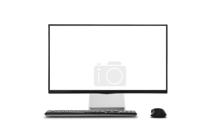 Photo for Desktop computer and keyboard and mouse isolated on white background. - Royalty Free Image