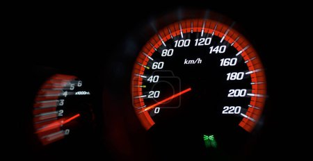Photo for The speedometer of a modern car shows a high driving speed. Added motion blur. - Royalty Free Image