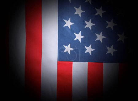 Foto de USA flag on a black background. American flag on black. - Imagen libre de derechos