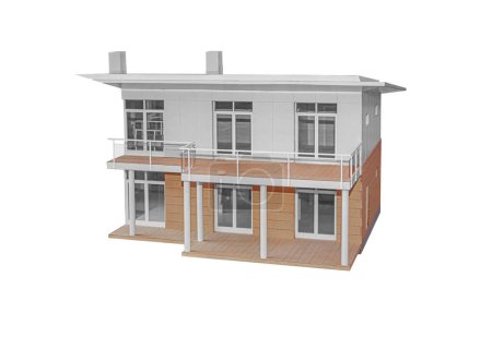 Model of a two-story house isolated on a white background.
