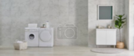 Téléchargez les photos : Lave-linge et salle de bain armoire lavabo miroir style, fond mural en céramique blanche. - en image libre de droit