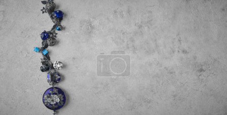 Photo for Elegant jewelry set ring, necklace and earrings with diamonds.Product still life concept. Modern and decorative textured background. - Royalty Free Image