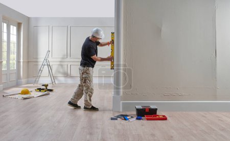 Photo for Repair man home style, building house concept, painting, interior architect. - Royalty Free Image