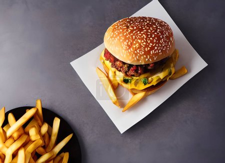Téléchargez les photos : Hamburger maison délicieux frais et gastronomique. Hamburger gastronomique grillé. Cuisine américaine Fast food. - en image libre de droit