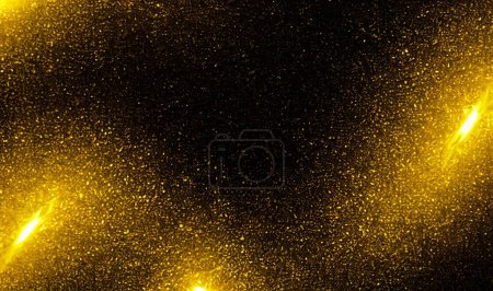 Photo for Gold glitter, gold particles on black background, Magic gold dust and glare. Happy new year holiday concept. Golden rain. Abstract falling golden lights. - Royalty Free Image