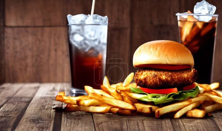 Photo for Chicken burger. Spicy fried chicken burger ad. Gourmet fresh delicious. Fast food concept. - Royalty Free Image