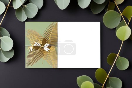 Photo for Mockup for a letter or wedding invitation with branches and leaves. Natural light and shade coverage. Flat lay, Natural light and shade. - Royalty Free Image