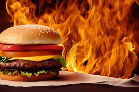 Ilustración de Gourmet fresca deliciosa hamburguesa casera. Vector. - Imagen libre de derechos