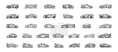 Téléchargez les photos : Grand ensemble d'icônes vectorielles isolées de voiture de sport. - en image libre de droit