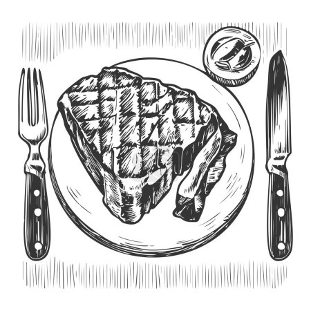 Téléchargez les photos : Boeuf, agneau et porc dessinés à la main steak extra ou moyen rare. - en image libre de droit