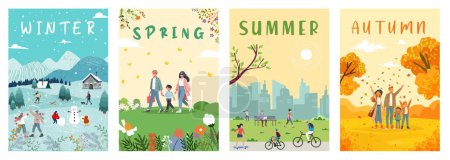 Téléchargez les photos : Ensemble d'affiches pour le printemps, l'été, l'automne et l'hiver. - en image libre de droit