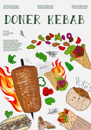 Doner kebab restaurant cafe poster, template design.