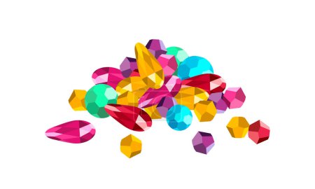 Ilustración de Colored crystals and gems isolated on white background. Vector illustration of heap of jewels. - Imagen libre de derechos