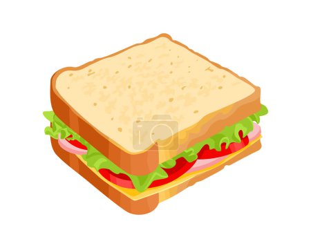 Téléchargez les illustrations : Sandwich isolé sur fond blanc. Illustration vectorielle de la collation. icône alimentaire. - en licence libre de droit