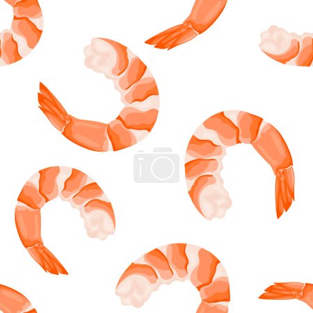Illustration for Shrimp seamless pattern. Seafood background. Cooked prawn vector cartoon illustration. - Royalty Free Image