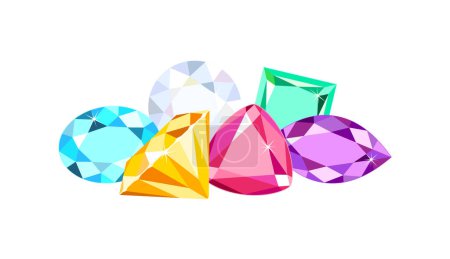 Illustration for Multi-colored bright gems isolated on a white background. Vector cartoon flat illustration. - Royalty Free Image