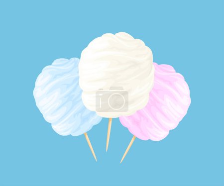 Illustration for Cotton candy in white, pink and blue colors. Vector cartoon illustration of sweets. - Royalty Free Image