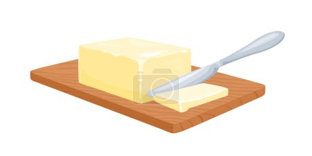Butter auf Schneidebrett mit Messer isoliert auf weißem Hintergrund. Vektorgrafik.