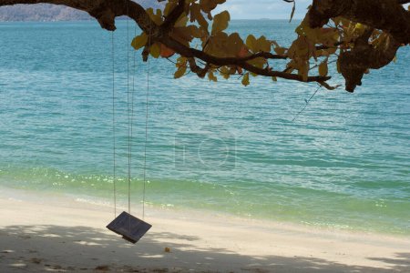 Photo for Infrared image of the single rope bench swing by the beach. - Royalty Free Image