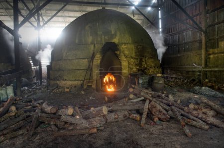 indoor scene of the igloo-shaped or kiln factory shed.
