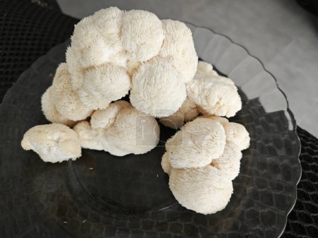 a plate of white colored lion's mane mushroom.