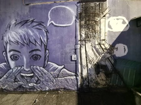 Photo for Street art speaking boy, chanting boy, anime, georgetown, penang, malaysia - Royalty Free Image