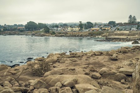 Lovers Point park and beach in Pacific grove. Landscaped community park is used for picnicking, fishing, swimming