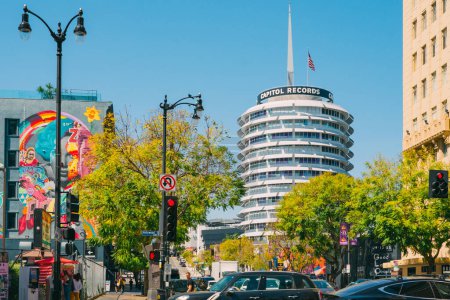 Photo for Los Angeles, California, USA - April 26, 2023. The Capitol Records Building, also known as the Capitol Records Tower, a 13-story tower building in Hollywood, Los Angeles - Royalty Free Image