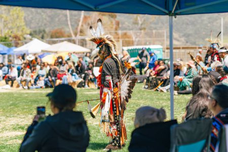 Photo for Malibu, California. April 6, 2024.  Chumash Day Pow Wow and Inter-tribal Gathering. The Malibu Bluffs Park is celebrating 24 years of hosting the Annual Chumash Day Powwow. - Royalty Free Image