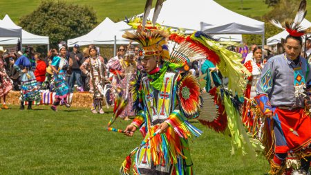 Photo for Malibu, California. April 6, 2024.  Chumash Day Pow Wow and Inter-tribal Gathering. The Malibu Bluffs Park is celebrating 24 years of hosting the Annual Chumash Day Powwow. - Royalty Free Image