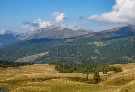 Sommer Blick auf die berühmte Pale di San Martino Landschaft, in der Nähe von San Martino di Castrozza, Italienische Dolomiten, Europa