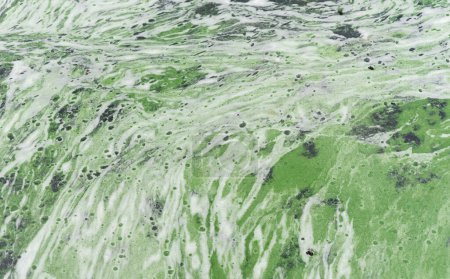 Foto de Las algas florecen en el agua de un río. El patrón abstracto de un estanque estancado lleno de bacterias tóxicas se convierte en un residuo dañino. Contexto medioambiental - Imagen libre de derechos