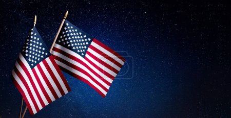 Téléchargez les photos : American Flag on the grey background with empty space for text. Border for Independence day or Veterans day. - en image libre de droit